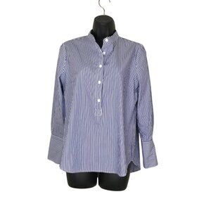 Veronica Beard Striped Mock Neck 3/4 Button Up Blouse Size 6